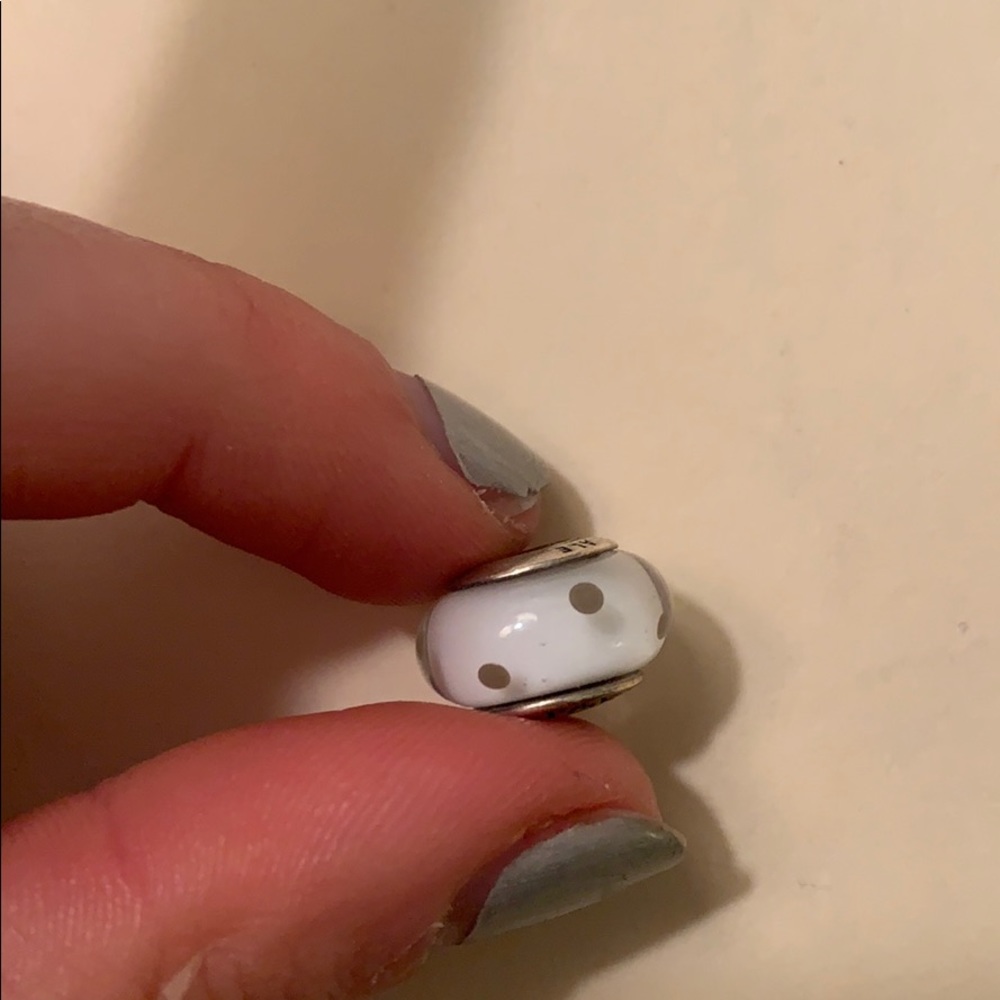 White polka dot murano pandora bead